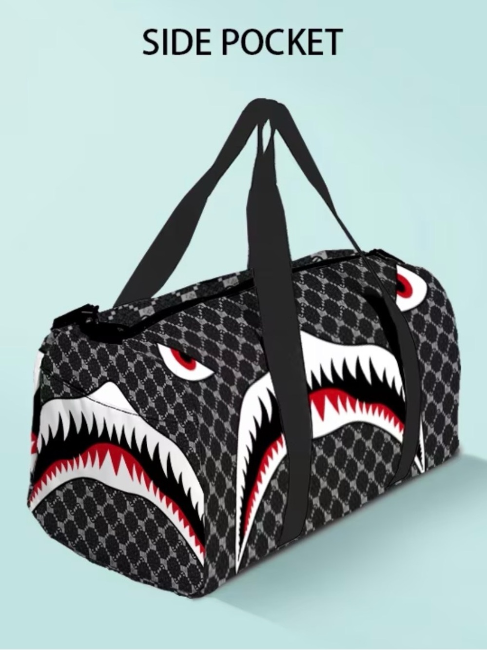 Stylish Black Shark-Print Men’s Duffle Bag - Unbranded